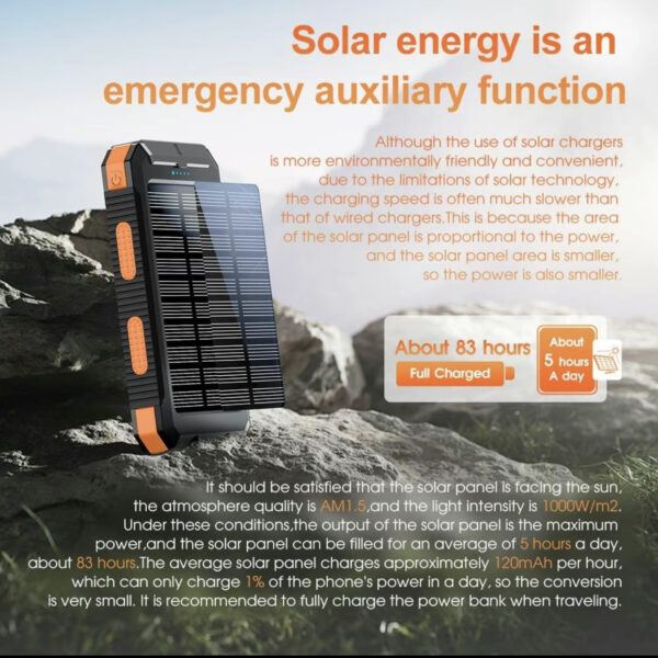 Solar Charger, 8000mAh Portable Solar Power For All Mobile Phones, Waterproof Battery Pack, Outdoor External Backup Power Charger Dual USB 5V Output -LED Flashlight, Perfect For Camping Trips - Image 6
