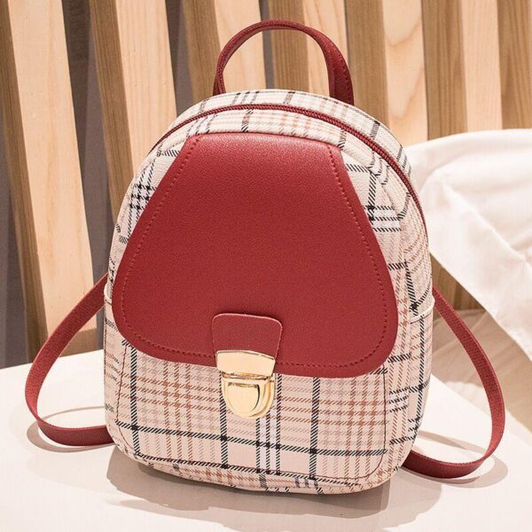 Ladies Check Lock Small Backpack One Shoulder Diagonal Handbag Coin Purse - Image 2