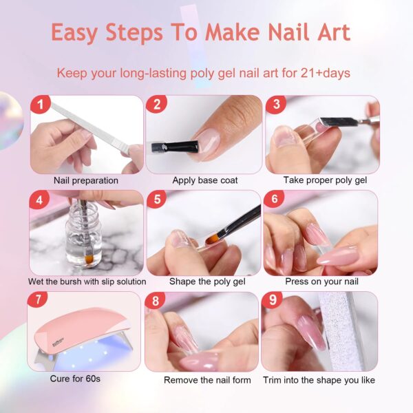 6 PCS Poly Gel Nail Kit With UV Lamp, Nail Brush And Nail Forms Top Base Coat Builder Nails Art Tools - Image 4