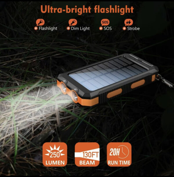 Solar Charger, 8000mAh Portable Solar Power For All Mobile Phones, Waterproof Battery Pack, Outdoor External Backup Power Charger Dual USB 5V Output -LED Flashlight, Perfect For Camping Trips - Image 4