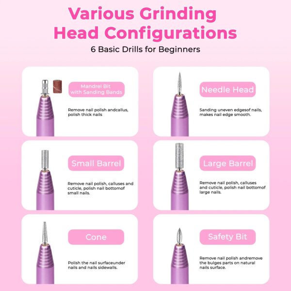 Portable Electric Nail Drill, Professional Nail File Kit For Acrylic, Gel Nails, Manicure Pedicure With Nail Drill Bits Sanding Bands Rose Gold - Image 5