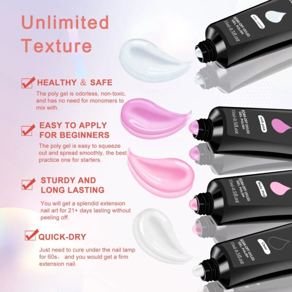 6 PCS Poly Gel Nail Kit With UV Lamp, Nail Brush And Nail Forms Top Base Coat Builder Nails Art Tools - Image 7