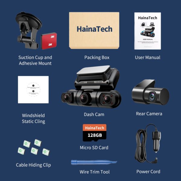 Hainatech 360 Degree View 4 Channel Dash Cam Front And Rear Inside Left Right, Dash Camera For Cars, Built-in GPS WiFi Night Vision, 24  7 Recording Parking Mode Monitor, Free 128G Card - Image 5