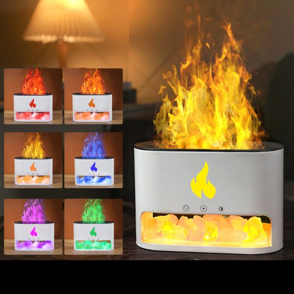 New Flame Humidifier Aromatherapy Machine Crystal Salt Stone Colorful Atmosphere Lamp Flame 3d Simulation Flame Humidifier Household Essential - Image 9